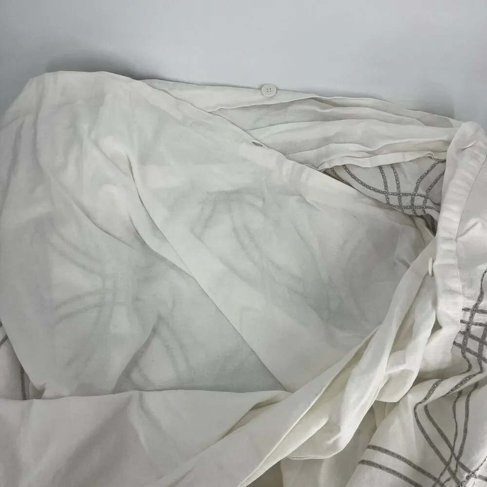 Restoration Hardware Baby Child Duvet Cover 2 Shams Gray White Embroidered Full